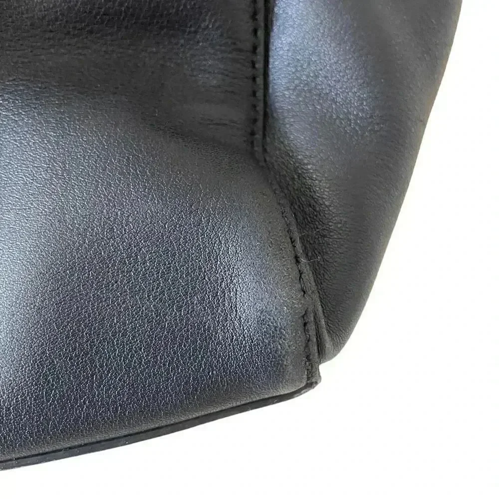 Kate Spade New York Logo Black Leather Tote Double Handles Shoulder Bag Ruffle